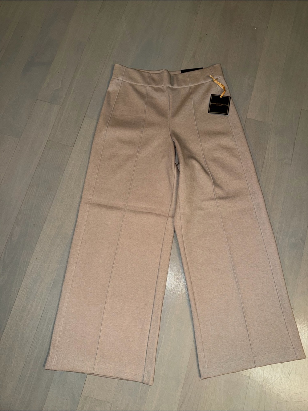 Christian Siriano Wide-Leg cropped Knit Pants in Light Taupe